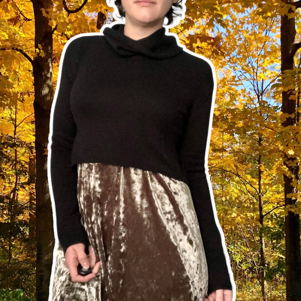 Showpo Black Frostbite Crop Top Sweater with Cowl Neck, Size S